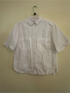 Women’s White Short-Sleeve Button-Down Utility Shirt EUC